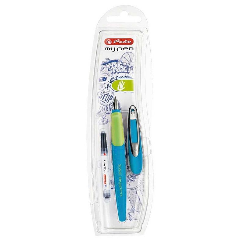 Stilou My Pen, penita L, zona ergonomica, clips metalic, albastru-verde neon - imagine 4